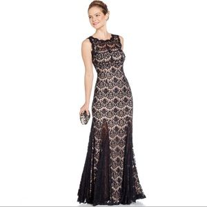 Black Maxi Gown with Lace Overlay